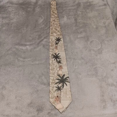 Corbata Tropicals de TANGO 100 % seda beige con bailarines de hula 54-55 pulgadas de largo Foto 1 de 4