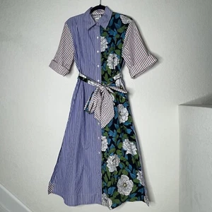 Diane Von Furstenberg Cotton Patchwork Midi Shirt Dress Size S Multicolor Belted - Picture 1 of 19