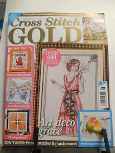 CROSS STITCH GOLD June July '18 Art Deco, Balloons, Floral, Parrot FREE SHIPPING - Picture 1 of 2