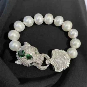 Gorgeous handmake south sea AAA 9-10mm white pearl bracelet 7.5-8 INCH 925s - Picture 1 of 3