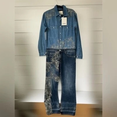 Mono vaquero Isabel Marant Imane bordado dos tonos manga larga FR36 US4 NUEVO CON ETIQUETAS Foto 1 de 4