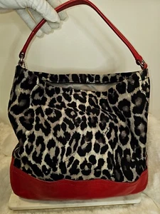 COACH Parker Ocelot Print Hobo F23266 Black Red Multi Nylon Leather Handbag - Picture 1 of 18