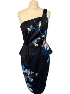 Jane Norman One Shoulder Peplum Floral Midi Dress Size 12 T2940 ZS108 - Picture 1 of 8
