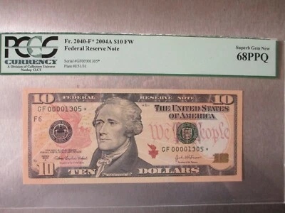 2004A $10 FEDERAL RESERVE NOTE ATLANTA STAR  # *1305*  PCGS 68PPQ - Image 1 of 2