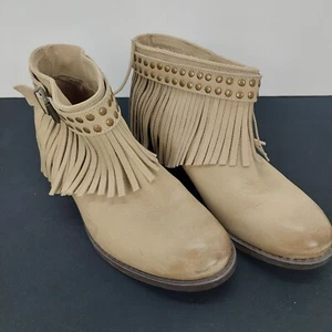 Naughty Monkey Boho Chic Fringe Ankle Boots With Studded Trim - Women's Size 8 - Picture 1 of 11