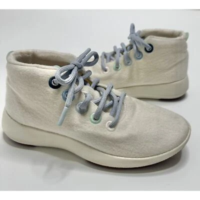 Allbirds 女式 8 码羊毛亚军 Mizzles 鞋 Frost 白色高帮蓝色 — 第 1/4 张图片