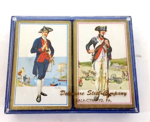 Carte da gioco vintage Delaware Steel Company 2 mazzi completi e custodia - Foto 1 di 7