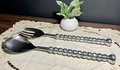 Stainless Steel Hammered Steel Serving Fork And Spoon.    New Item! - Image 1 of 4
