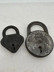 Antique Padlocks No Keys Set Of 2 M.W. CO New Haven CT And Standard - Picture 1 of 12
