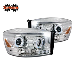 06-08 Dodge Ram Chrome Housing Headlights Dual Halo LED  Projector 1500/2500/350 - Picture 1 of 2