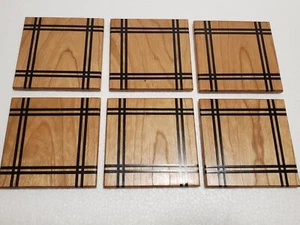 6er Set Kirschholz Untersetzer mit Epoxidharz Intarsien - Bild 1 von 4