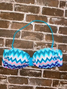 Victoria's Secret BIKINI PINK GERAFFTES BANDEAU-SCHWIMMEN OBERTEIL BLAU LILA ZICKZACK LARGE - Bild 1 von 3
