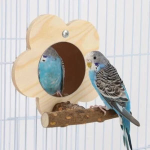 Bite Resistant Bird Mirror with Wooden Perch Toys For Budgie Parakeet Cocker AU - Picture 1 of 9