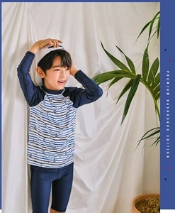 Boys Rash Guard long sleeve shirt & swimming pants (sold separately) White& Navy - Picture 1 of 8