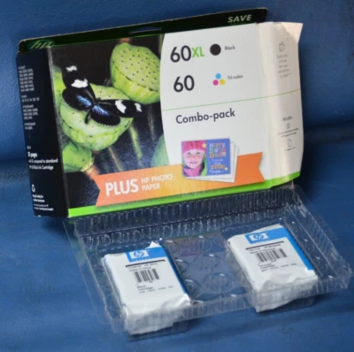 Cartucho de tinta HP 60 XL preto e 60 três cores ciano magenta amarelo genuíno válido até 2017 - Imagem 1 de 4