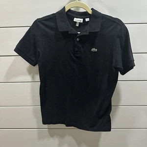 Lacoste Boys Size 14 Black Cotton Short Sleeve Collar Polo Alligator Shirt - Picture 1 of 3