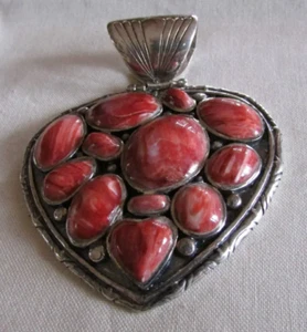Ciondolo cuore conchiglia ostrica in argento sterling e spinosa + - Foto 1 di 2