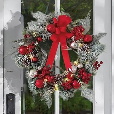 Ghirlanda Fiocco di Neve Argento per Decorazione Porta Natale Esterno con Ghirla - Immagine 1 di 4