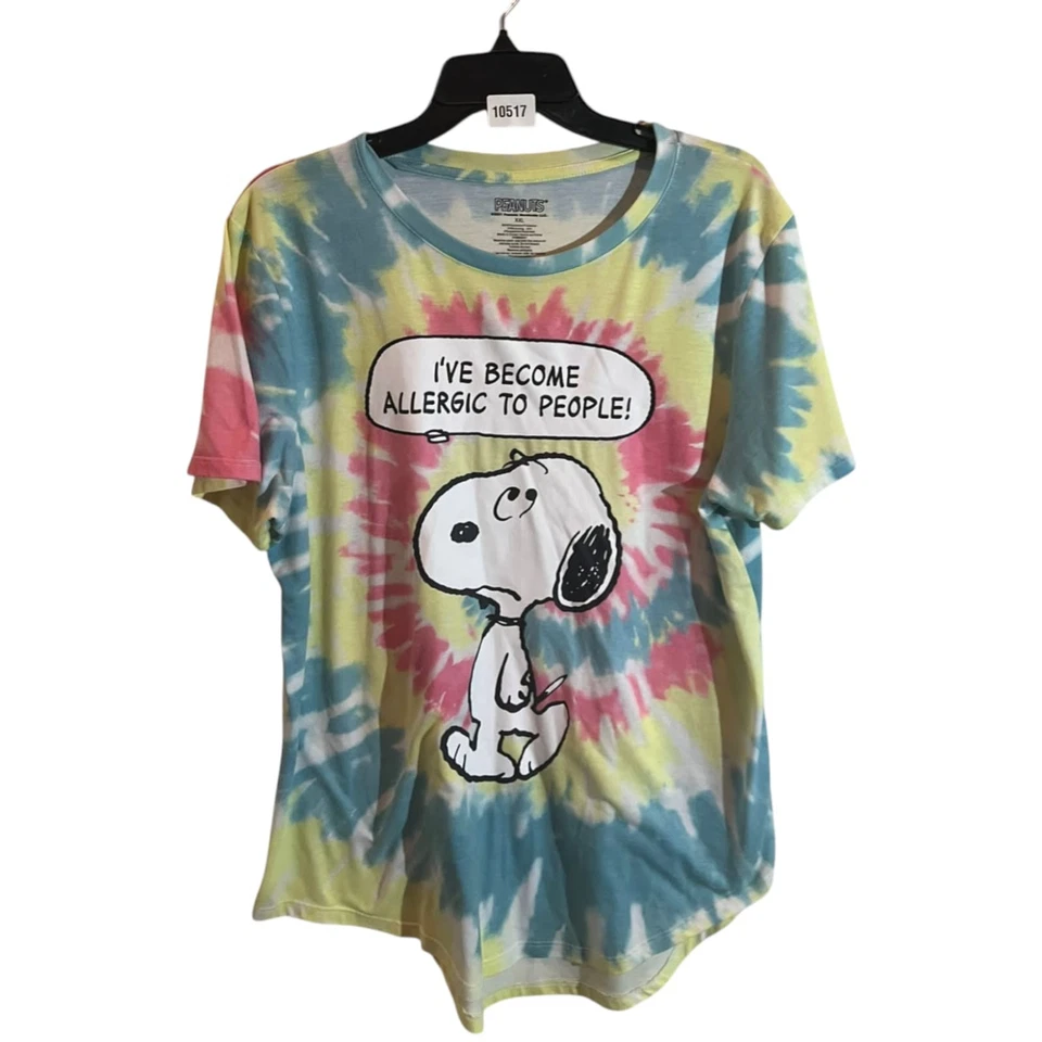 花生“对人过敏”史努比领带染料睡眠睡衣衬衫青少年尺寸 XXL — 第 1/4 张图片