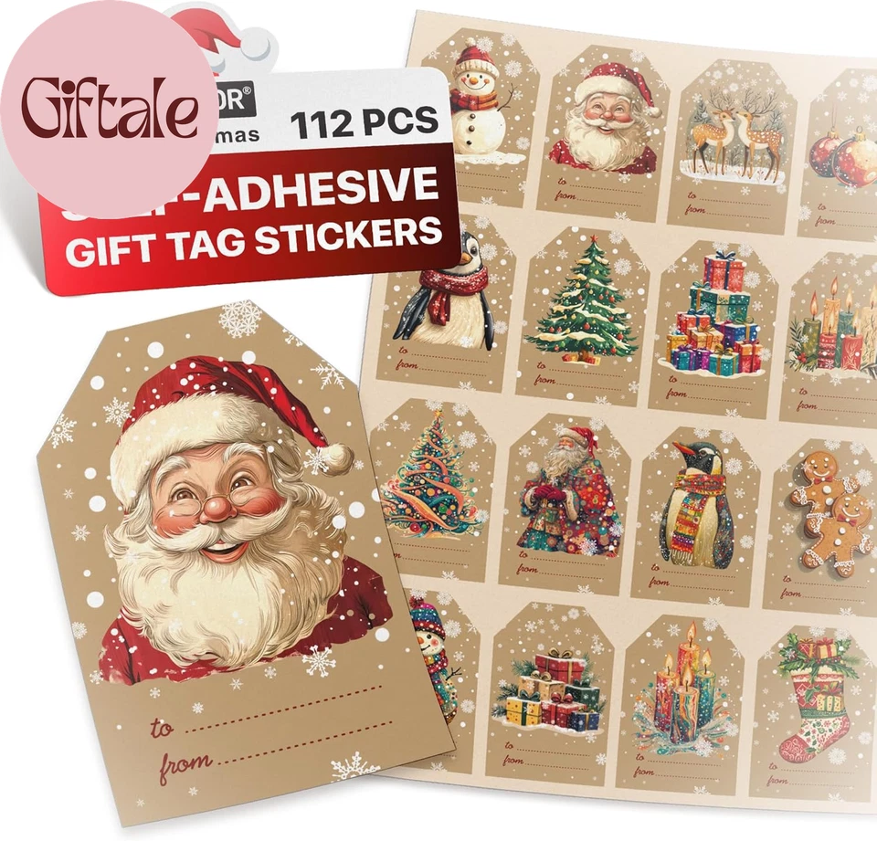 Рождественский подарок ярлыки 112 шт. - 3 X 2 в рождественской упаковке бумаги имя ярлыки - 5 ши - Изображение 1 из 4