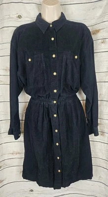 Eddie Bauer Vintage Black Corduroy Shirt Dress Size L  Womens 100% Cotton - Image 1 of 4