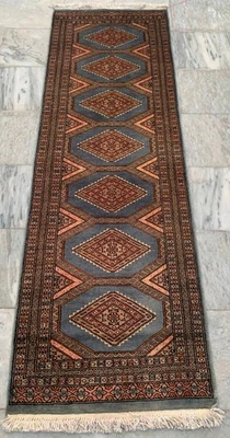 Vintage Afghan Rug Hand Knotted Afghan Bokhara Wool Runner Rug 2x6 ft Free Ship - Image 1 of 4