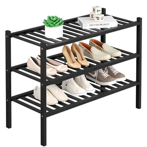 3 Tier Bamboo Shoe Rack for Closet Free Standing Wood Shoe Shelf Storage Orga... - Picture 1 of 8