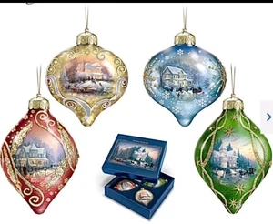 NEW! “Twinkle Of Frost” Luminary Holiday Glass Ornament Set - Thomas Kinkade - Picture 1 of 7