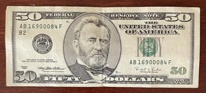 Series 1996 ~ New York $50 Fifty Dollar Bill Note FRN ~ AB16900084F ~ - Picture 1 of 2