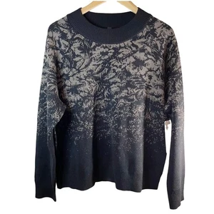 $ 129 Neu mit Etikett Athleta Damen Jacquard Rundhalsausschnitt Pullover Merinowollmischung schwarz grau Medium - Bild 1 von 10