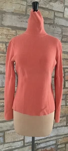 Top de punto de algodón acanalado elástico en esquina informal vintage cuello alto coral M - Imagen 1 de 10
