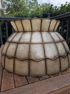 Vintage Rembrandt Capiz Shell Lamp Shade 18" Scalloped Dome Mid Century - Image 1 of 4