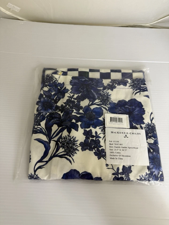 Buy1 Get1 20 off MacKenzie-Childs Royal Check Bistro Apron Blue/white