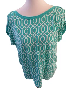 Damas Talla XL Stylus Algodón Verde Azulado Modal Manga Gorra Top Diseño Geométrico - Imagen 1 de 3