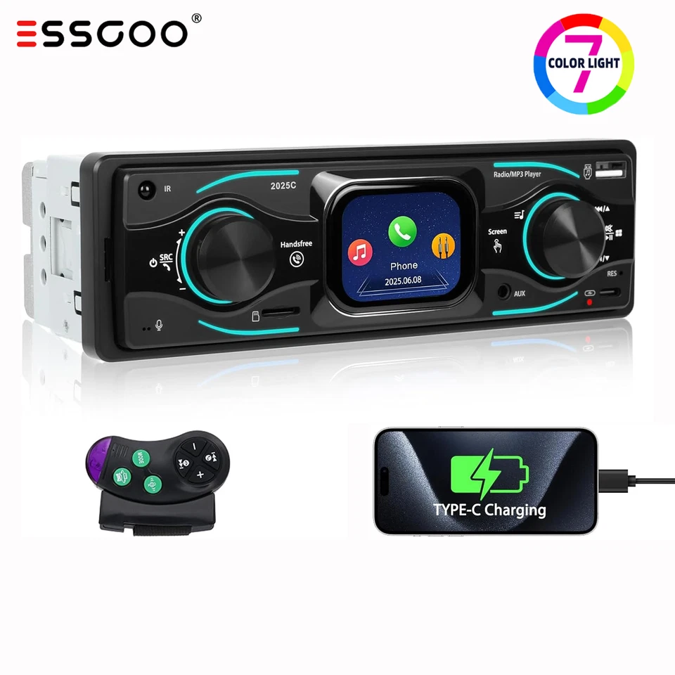 2.17" Touch Screen Bluetooth Single Din Car Stereo MP3 FM Radio/MP3/SD/AUX/USB - Image 1 of 4