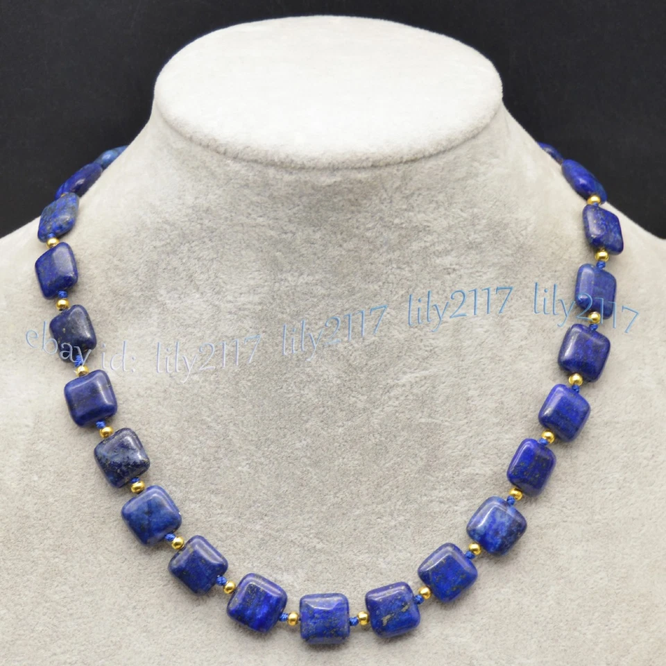 Colar de contas de pedra preciosa quadrada plana lápis-lazúli azul natural 12 mm 14-100 polegadas - Imagem 1 de 4