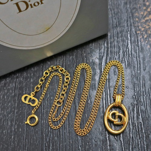 Collana con ciondolo Christian Dior placcato oro logo CD catena ovale #937c rialzo