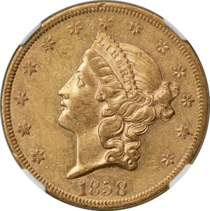 1858 Liberty Double Eagle Type 1 $20 NGC AU58 Great Color Looks MS - Picture 1 of 4