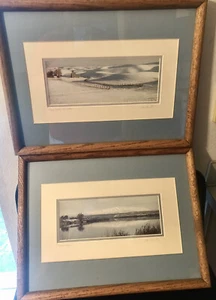 John Clement signiert gerahmte Kunst Landschaft Wüste Schnee & Land Scheune Winter (2) - Bild 1 von 14