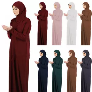 One Piece Prayer Dress Muslim Women Hooded Kaftan Abaya Islam Jilbab Burqa Robe - Picture 1 of 19