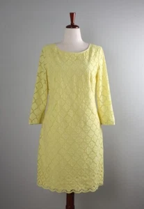 TALBOTS $148 Yellow Embroidered Eyelet Lined Cotton Shift Dress Size 10 - Picture 1 of 6
