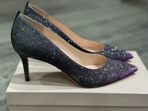SJP Sarah Jessica Parker Fawn Pump Silver Glow Purple/Green Glitter NEW 9 39.5 - Picture 1 of 5