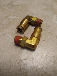 (2) D.O.T. Air Brake Fitting 1/8" P x 1/4" Tube Male Elbow Swivel 1869X4, Brass - Picture 1 of 2