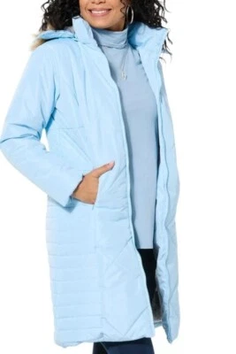 Sporto Daisy Water Resistant Quilted Long Coat Size Medium Removable Hood NEW Foto 1 de 4
