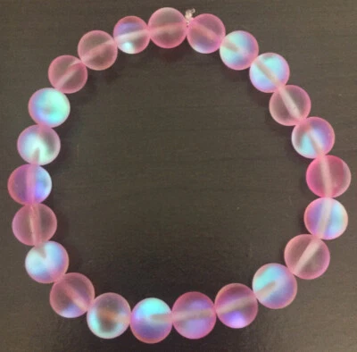 Womens Girls Glass Synthetic Opal Matte Pink 8mm Beaded Stretch Bracelet, Glow - Image 1 of 4