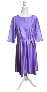 Vestido satinado vintage años 60 para mujer L púrpura plisado años 60 manga cuadrada 3/4, lavanda - Imagen 1 de 9