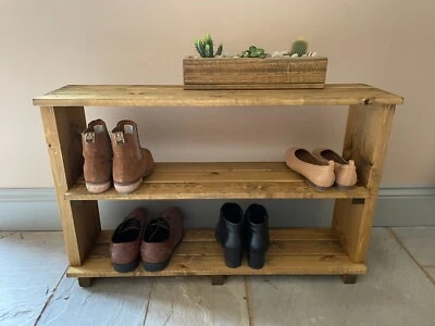 Wooden Boot and Shoe Rack Storage Unit Chunky Rustic 3 Shelves FULLY ASSEMBLED - Image 1 of 4