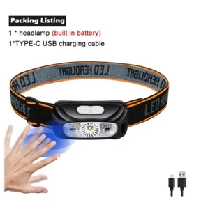 230°Bright Beam Headlamp LED Sensor Head lamp Built-in Battery - Picture 1 of 16