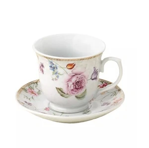 LORREN HOME TRENDS Coffee/tea set, Service for 4, cups saucers metal stand-7.7oz - Picture 1 of 4