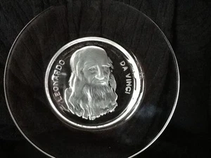 Val St Lambert Leonardo da VINCI 1970 Crystal Plate Signed 8" Collector Vintage - Picture 1 of 12